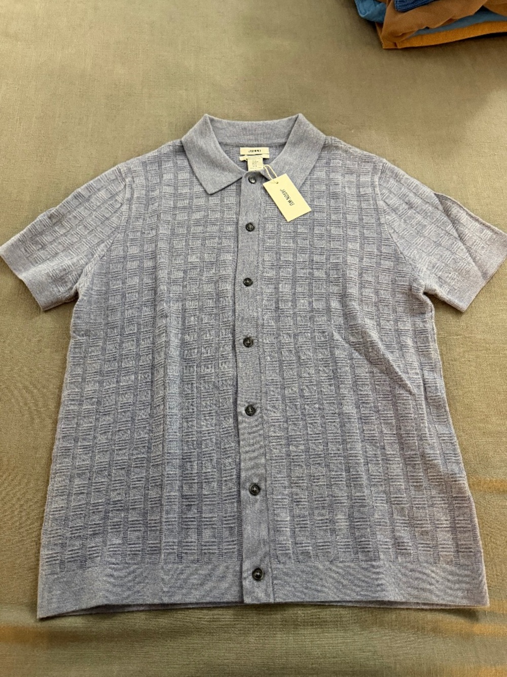 Jason Wu Men’s 100% EF Merino Wool Button-Through Knit Polo Medium Grey Blue